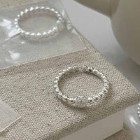 Round Crystal Bead Adjustable 925 Sterling Silver Ring