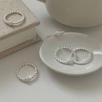 Round Crystal Bead Adjustable 925 Sterling Silver Ring