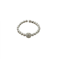 Round Crystal Bead Adjustable 925 Sterling Silver Ring