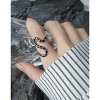 Black Epoxy Snake 925 Sterling Silver Adjustable Ring