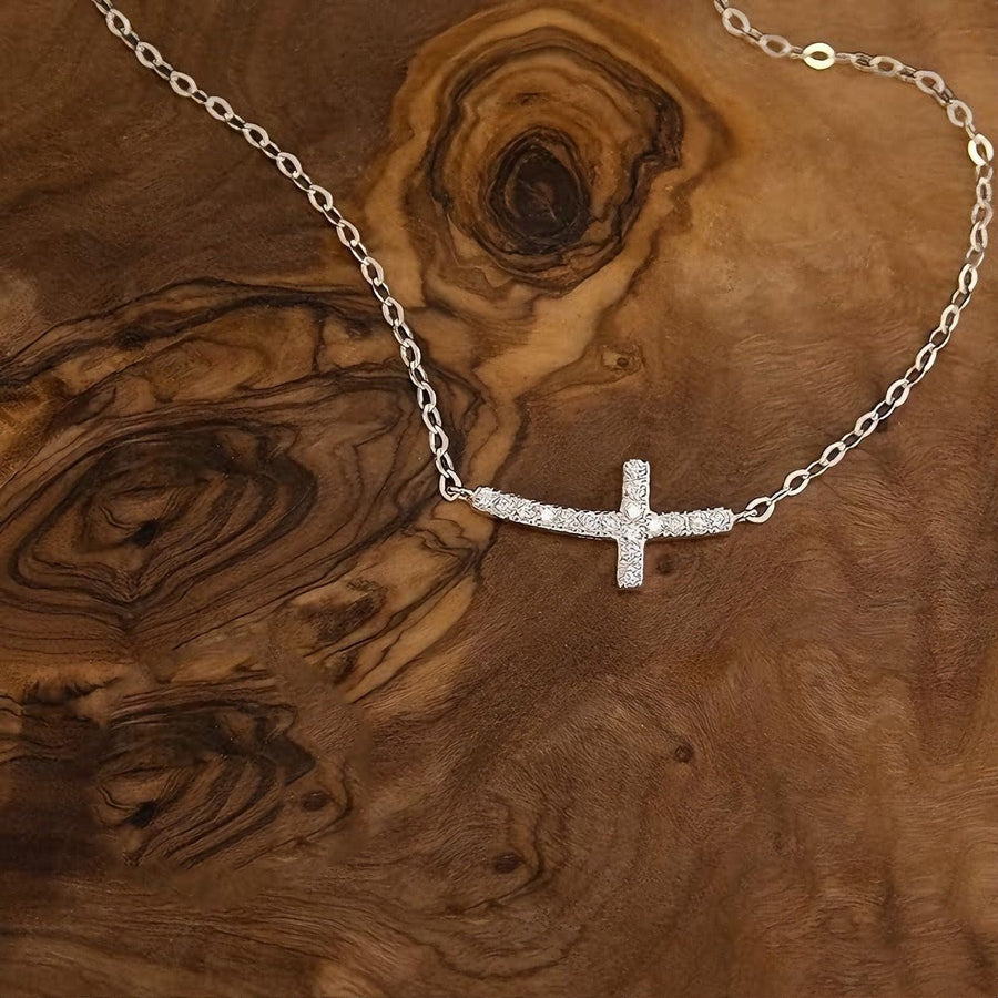 Crystal Smile Cross 925 Sterling Silver Necklace