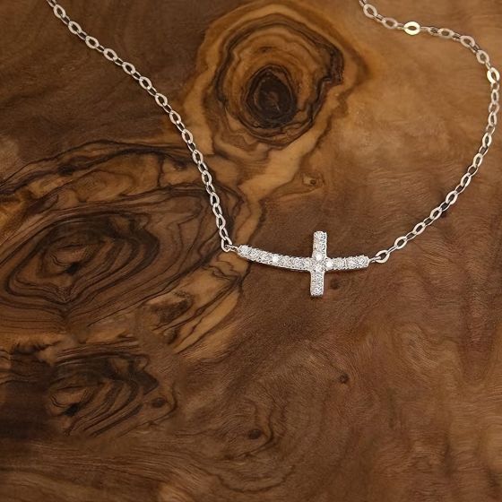 CZ Smile Cross 925 Sterling Silver Necklace