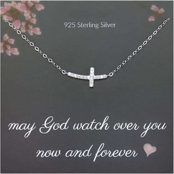 CZ Smile Cross 925 Sterling Silver Necklace