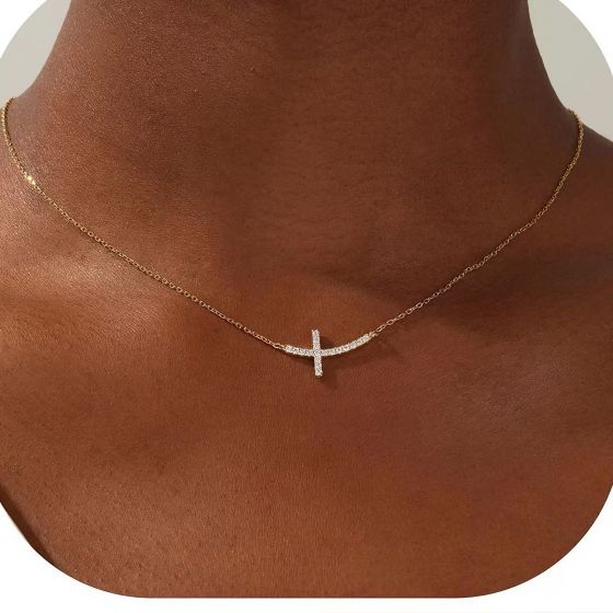 CZ Smile Cross 925 Sterling Silver Necklace