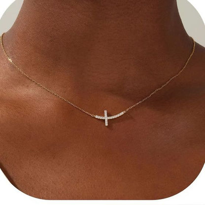 CZ Smile Cross 925 Sterling Silver Necklace