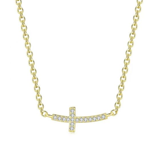 CZ Smile Cross 925 Sterling Silver Necklace