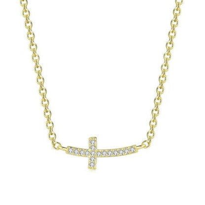 CZ Smile Cross 925 Sterling Silver Necklace