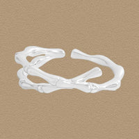 Bamboo Joint Cross Adjustable 925 Sterling Silver Ring