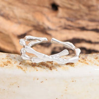 Bamboo Joint Cross Adjustable 925 Sterling Silver Ring