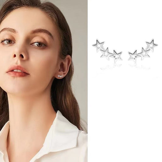 Three Hollow Stars Sterling Silver Stud Earrings