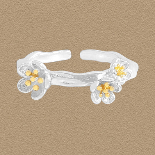 Plum Blossom Flower 925 Sterling Silver Adjustable Ring