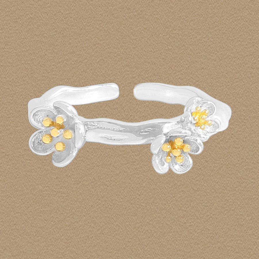 Plum Blossom Flower 925 Sterling Silver Adjustable Ring