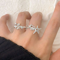 Irregular Hollow Heart and Star Sterling Silver Adjustable Ring