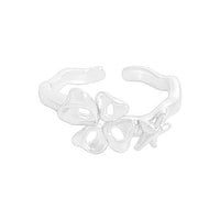 Irregular Hollow Heart and Star Sterling Silver Adjustable Ring