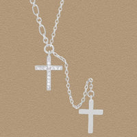 Double Crystal Cross 925 Sterling Silver Necklace