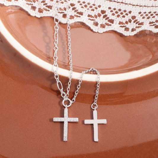 Double CZ Cross 925 Sterling Silver Necklace