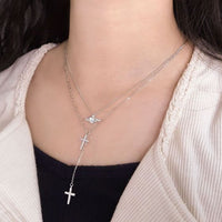 Double Crystal Cross 925 Sterling Silver Necklace