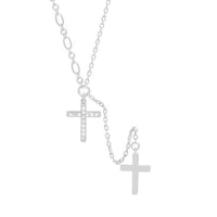 Double Crystal Cross 925 Sterling Silver Necklace