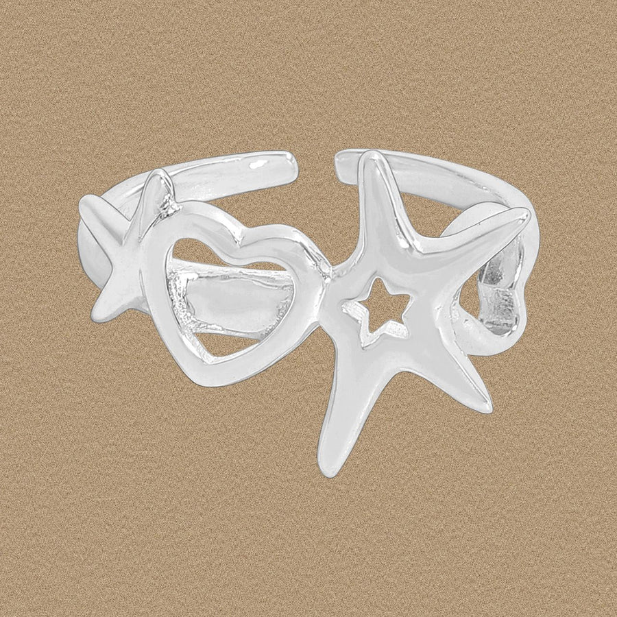 Hollow Moonstone Stars Heart Adjustable Ring