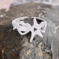 Hollow Moonstone Stars Heart Adjustable Ring