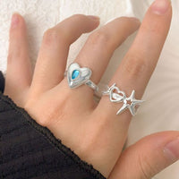 Hollow Moonstone Stars Heart Adjustable Ring