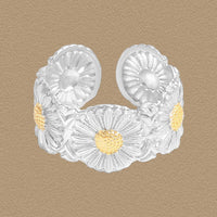 Daisy Flowers 925 Sterling Silver Adjustable Ring