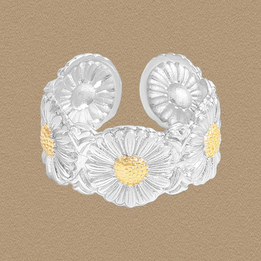 Daisy Flowers 925 Sterling Silver Adjustable Ring