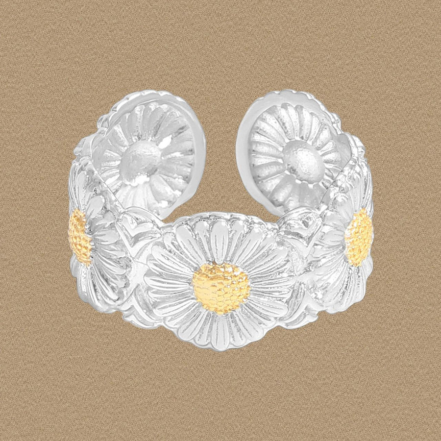 Daisy Flowers 925 Sterling Silver Adjustable Ring