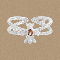 Double-Layer Brown Oval Crystal 925 Sterling Silver Adjustable Ring