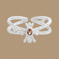 Double-Layer Brown Oval Crystal 925 Sterling Silver Adjustable Ring