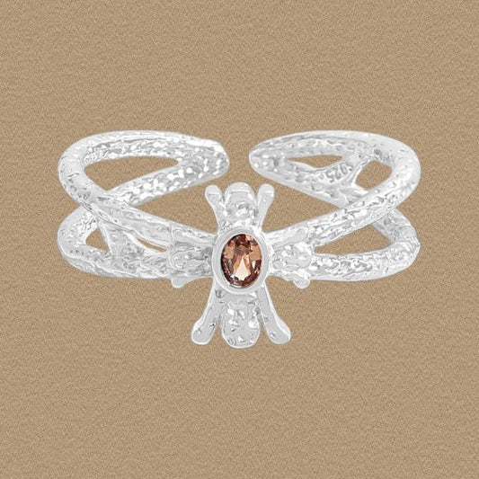 Double-Layer Brown Oval CZ 925 Sterling Silver Adjustable Ring