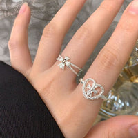 Double-Layer Brown Oval Crystal 925 Sterling Silver Adjustable Ring