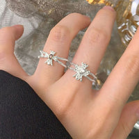 Double-Layer Brown Oval Crystal 925 Sterling Silver Adjustable Ring