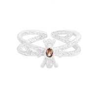 Double-Layer Brown Oval Crystal 925 Sterling Silver Adjustable Ring