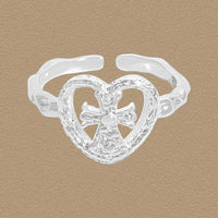 Graduation Hollow Heart Adjustable 925 Sterling Silver Ring