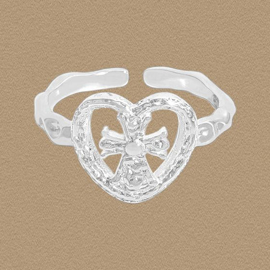 Graduation Hollow Heart Adjustable 925 Sterling Silver Ring