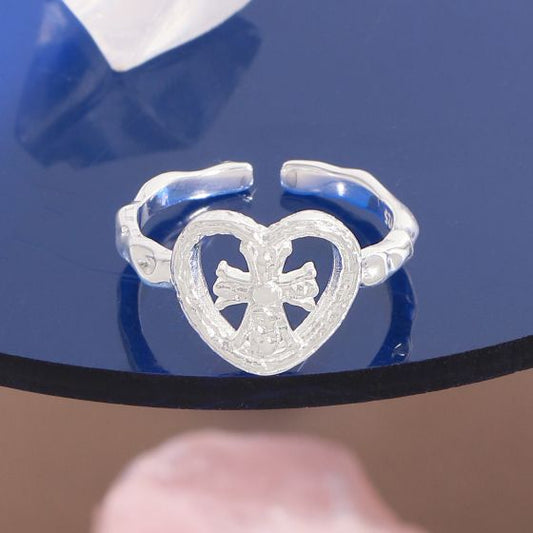 Graduation Hollow Heart Adjustable 925 Sterling Silver Ring