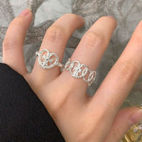 Graduation Hollow Heart Adjustable 925 Sterling Silver Ring