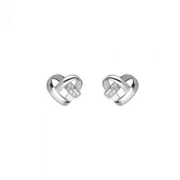 Hollow 3D Weave Heart Crystal Stud Earrings, 925 Sterling Silver