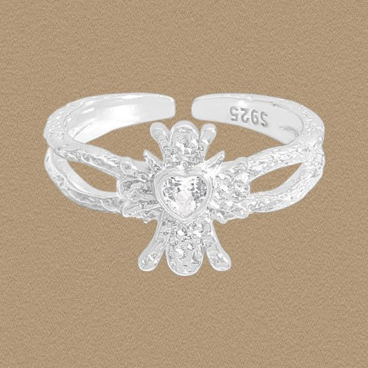 Irregular Heart CZ Adjustable Ring, 925 Sterling Silver