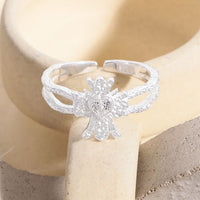 Irregular Heart Crystal Adjustable Ring, 925 Sterling Silver