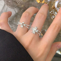 Irregular Heart Crystal Adjustable Ring, 925 Sterling Silver