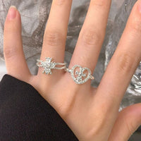 Irregular Heart Crystal Adjustable Ring, 925 Sterling Silver