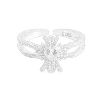 Irregular Heart Crystal Adjustable Ring, 925 Sterling Silver