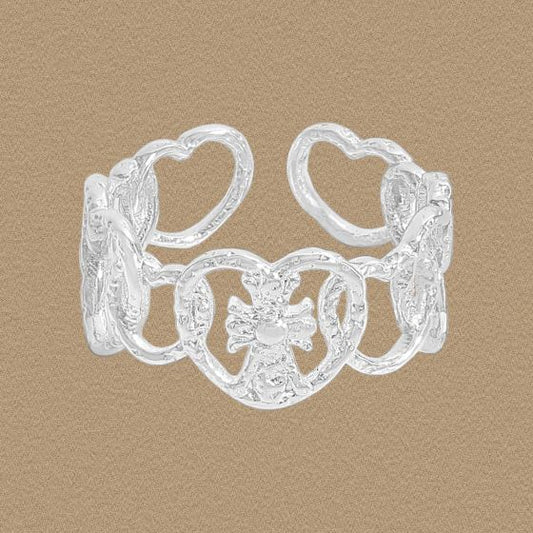 Hollow Crown Heart Adjustable 925 Sterling Silver Ring