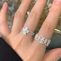 Hollow Crown Heart Adjustable 925 Sterling Silver Ring