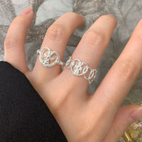 Hollow Crown Heart Adjustable 925 Sterling Silver Ring