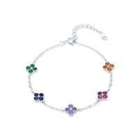 Colorful Four-Leaf Clover Cubic Zirconia Bracelet in 925 Sterling Silver