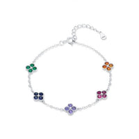 Colorful Four-Leaf Clover Cubic Zirconia Bracelet in 925 Sterling Silver