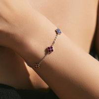 Colorful Four-Leaf Clover Cubic Zirconia Bracelet in 925 Sterling Silver